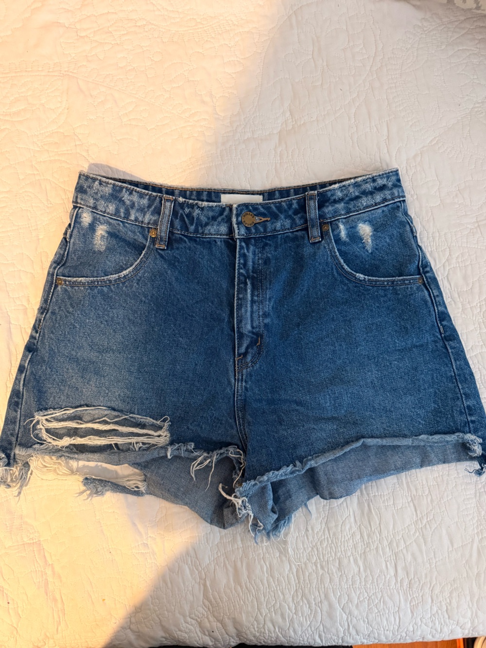 ROLLA'S Distressed Dark Blue High-Rise Denim Shorts